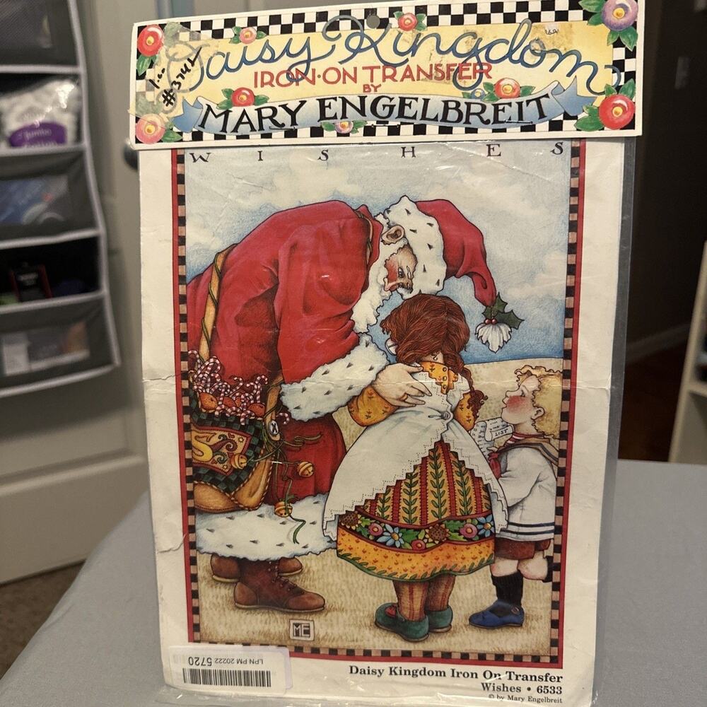 Mary Engelbreit "Wishes" Iron-On Transfer Santa Claus NIP Daisy Kingdom 🎄🎅
